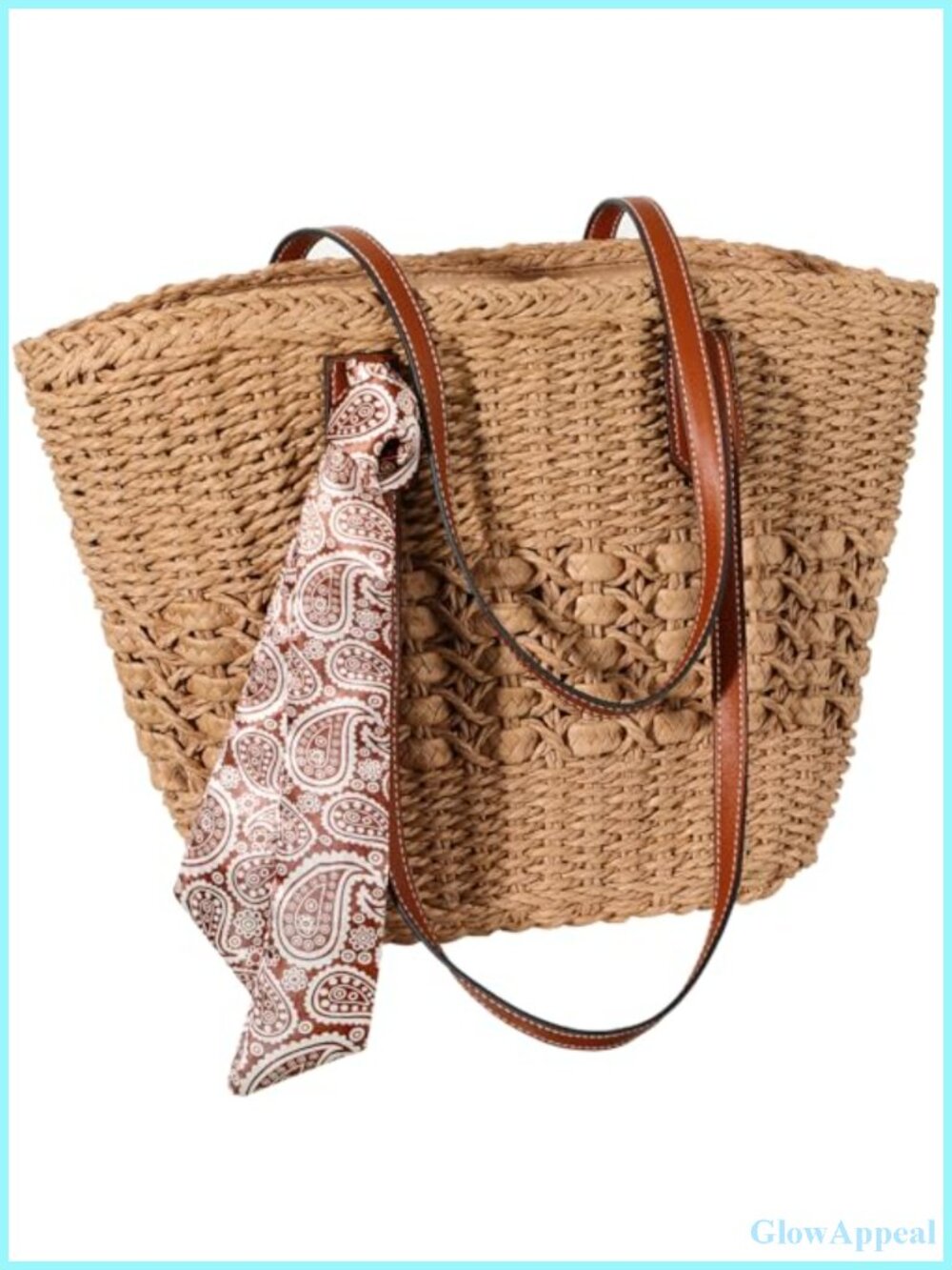 Woven Straw Tote Bag Summer Beach Bag Large Capacity Zipper Closure